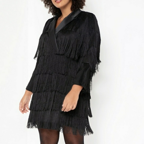 Eloquii Tuxedo Black Fringe Dress [Size 16] - Picture 1 of 5